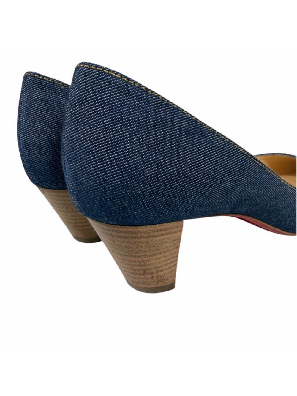 Christian Louboutin Karera 45 Denim Pointed Toe D’Orsay Pumps Wood Heel EU 39 - Picture 6 of 16